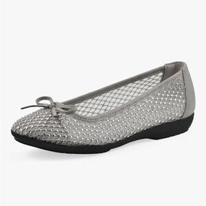 Cliffs by WHITE MOUNTAIN Gray Mesh Flats with Rhinestones